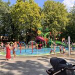 children playing on the water playground