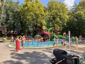 children playing on the water playground